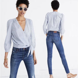 MADEWELL Wrap Top in Indigo Stripe Style H9183 Blue White Size Medium